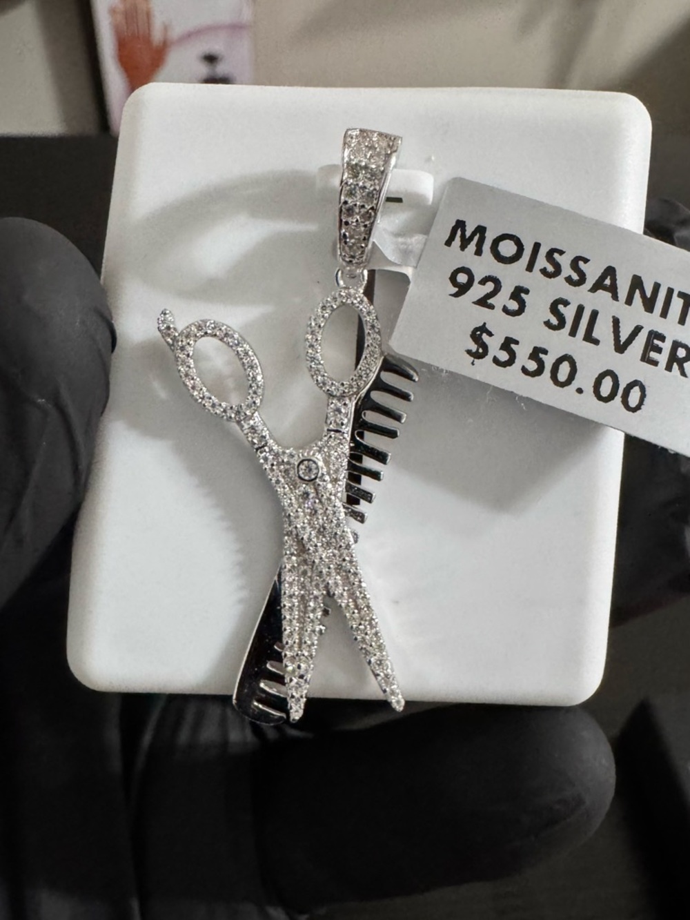 925 Sterling Sliver with Rhodium Finish 1.50 CTW Moissanite Barber Pendant